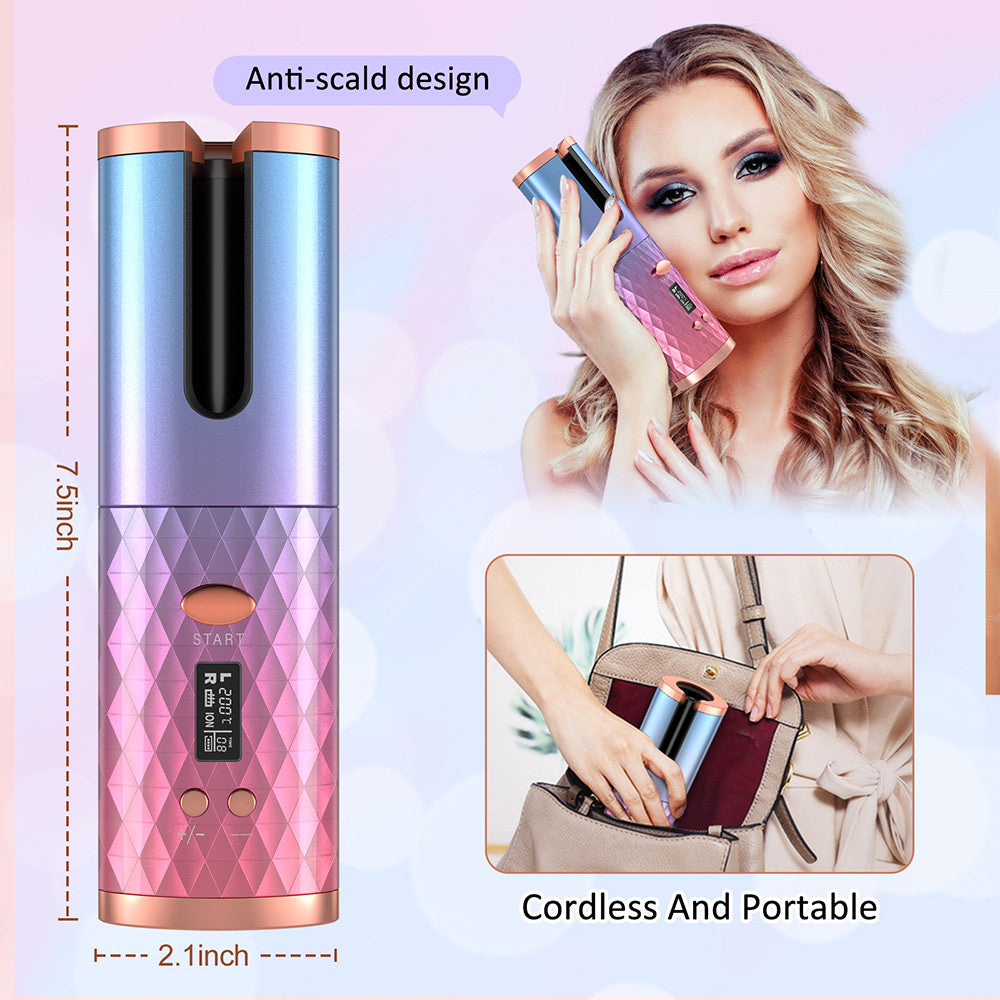 Nouveau fer à boucler automatique portable – rechargeable USB avec écran LCD intelligent – Mini boucleur