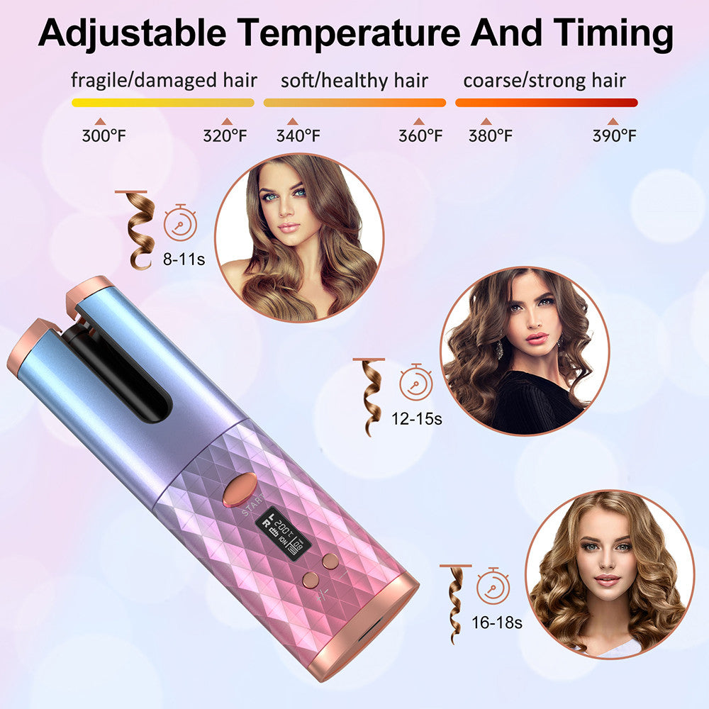 Nouveau fer à boucler automatique portable – rechargeable USB avec écran LCD intelligent – Mini boucleur