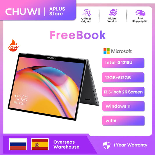 CHUWI-Ordinateur Portable ,Tablette 2 en 1, Écran Tactile 13.5 Pouces, 12 Go LPDDR5, 512 Go SSD