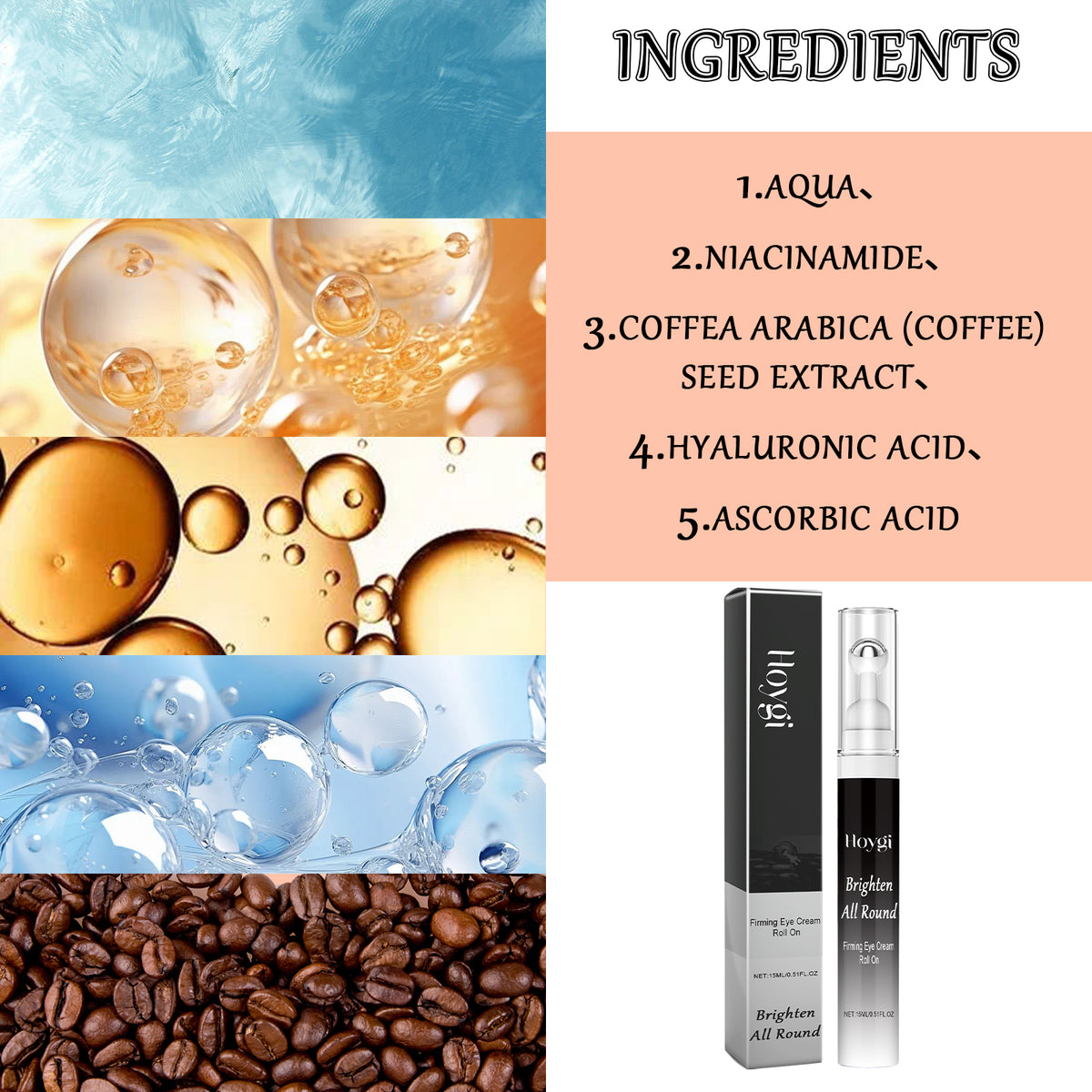 Roll-On Contour des Yeux au Café & Acide Hyaluronique – 15 ml