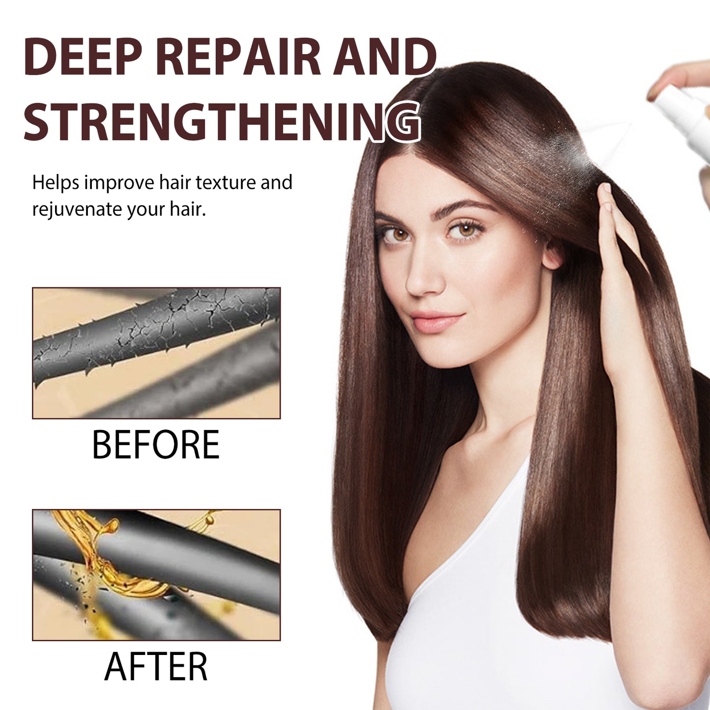 Protein spray, hydrates dry hair, strengthens and smooths hair.