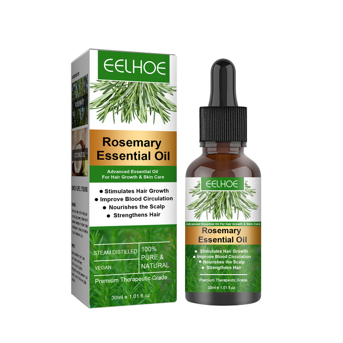 Huile Capillaire au Romarin EELHOE – Soin du Cuir Chevelu & Cheveux – 30 ml