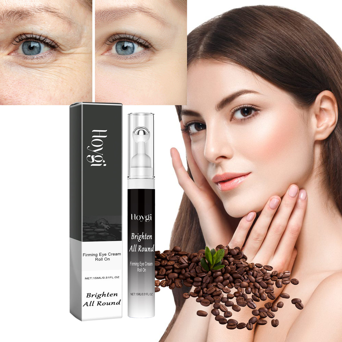 Roll-On Contour des Yeux au Café & Acide Hyaluronique – 15 ml