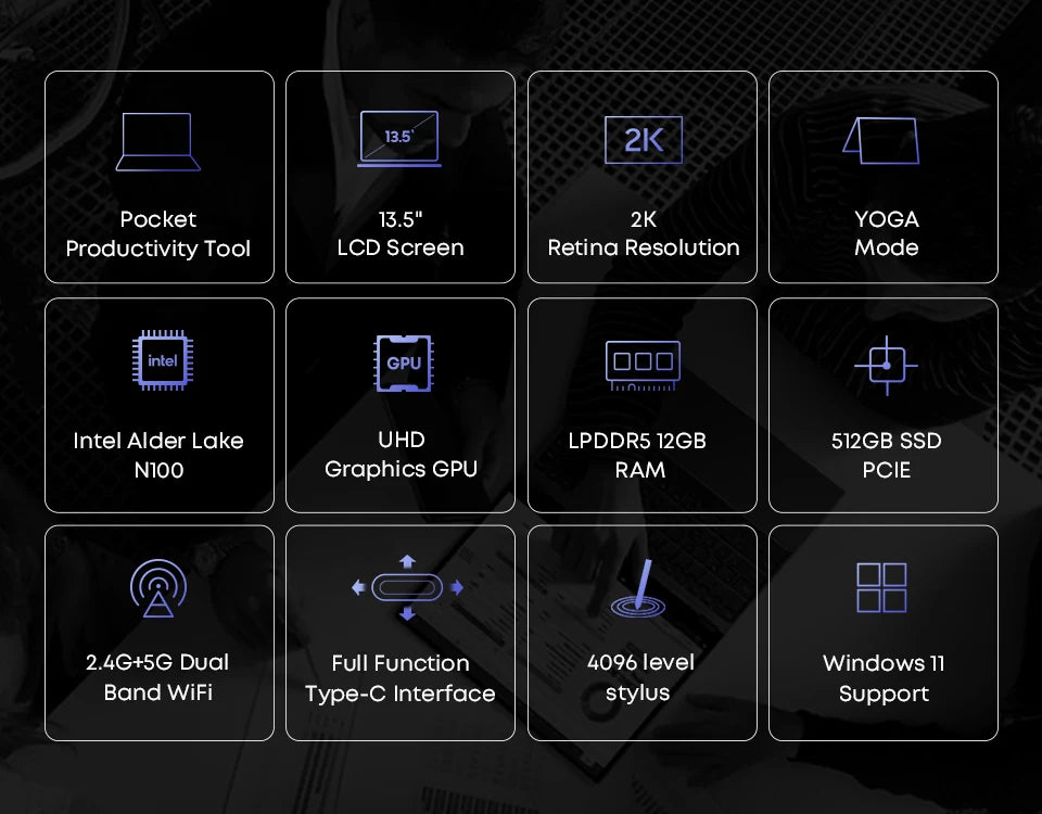 CHUWI-Ordinateur Portable ,Tablette 2 en 1, Écran Tactile 13.5 Pouces, 12 Go LPDDR5, 512 Go SSD