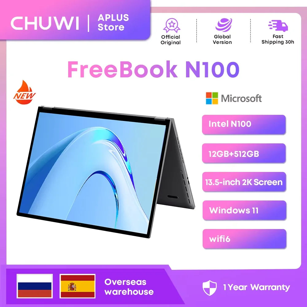 CHUWI-Ordinateur Portable ,Tablette 2 en 1, Écran Tactile 13.5 Pouces, 12 Go LPDDR5, 512 Go SSD